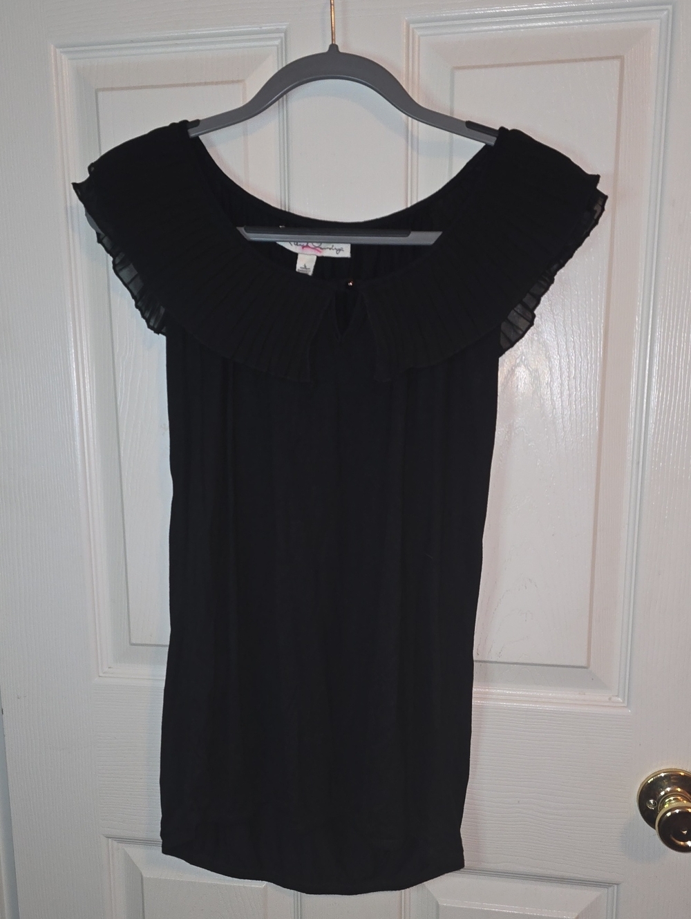 French Laundry Black Pleated Ruffle Neck Blouse